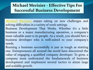 Michael Merisier - Effective Tips For Successful Business Development