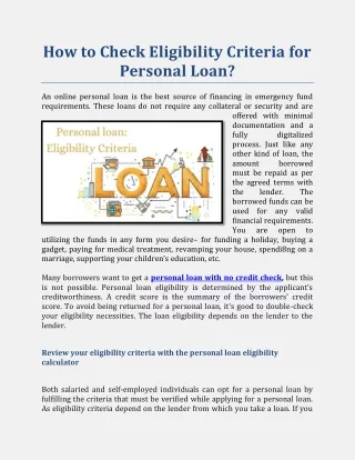 How to Check Eligibility Criteria for Personal Loan - 15 Nov