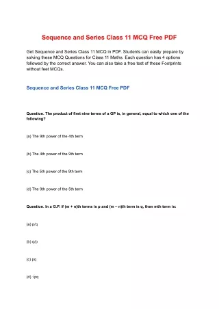 sequence and series class 11 mcq free pdf