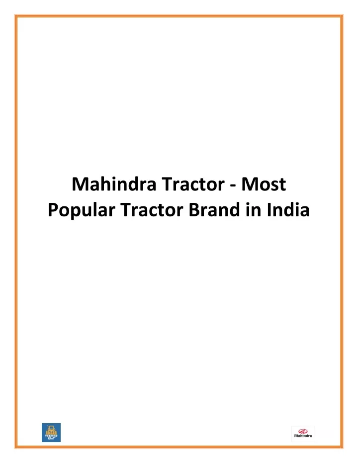 mahindra tractor most popular tractor brand