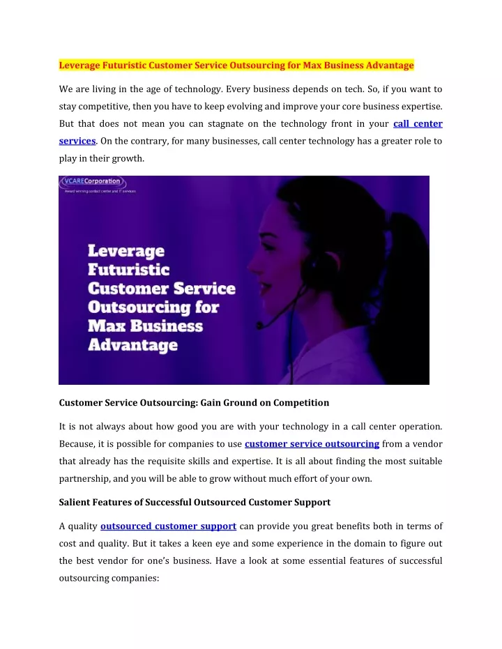 leverage futuristic customer service outsourcing