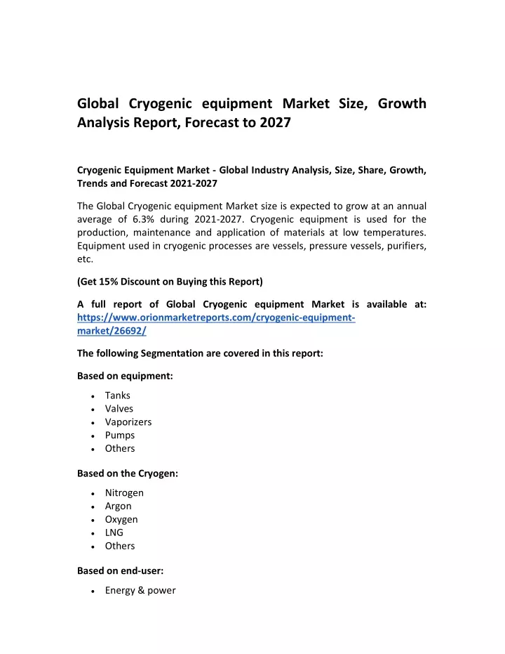 global cryogenic equipment market size growth