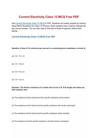 Current Electricity Class 12 MCQ Free PDF