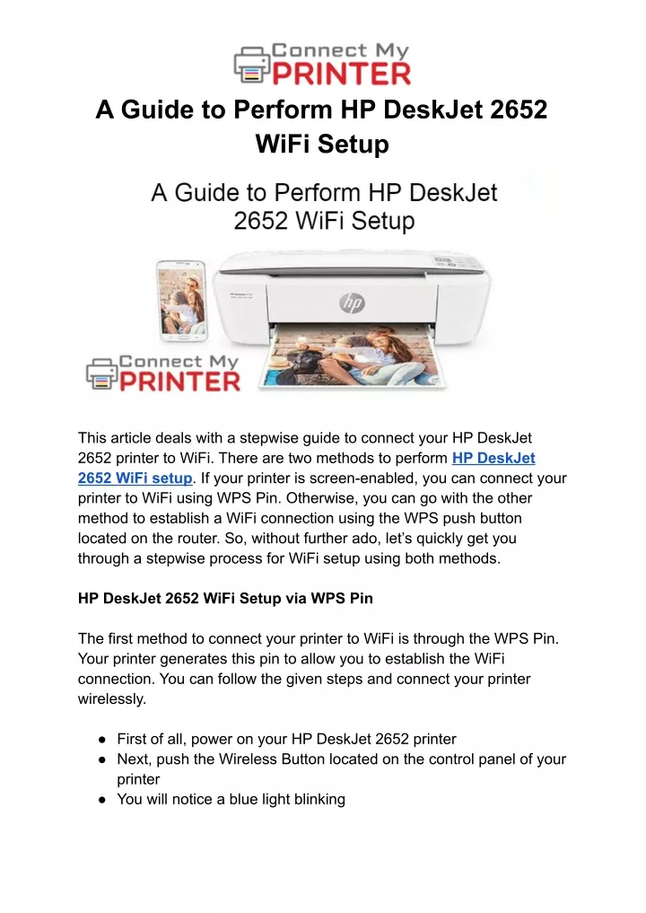 a guide to perform hp deskjet 2652 wifi setup