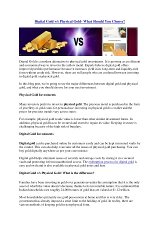 Digital Gold vs Physical Gold - What Should You Choose