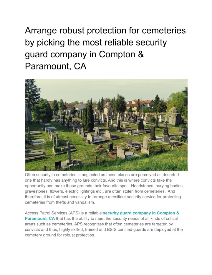 arrange robust protection for cemeteries