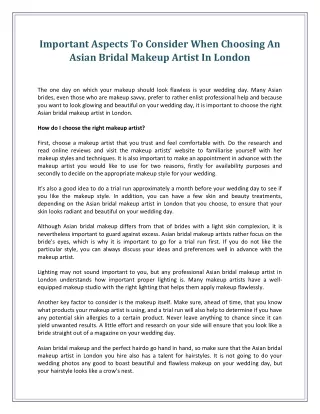 Important Aspects To Consider When Choosing An Asian Bridal Makeup Artist In London