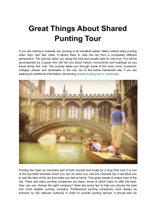 Great Things About Shared Punting Tour