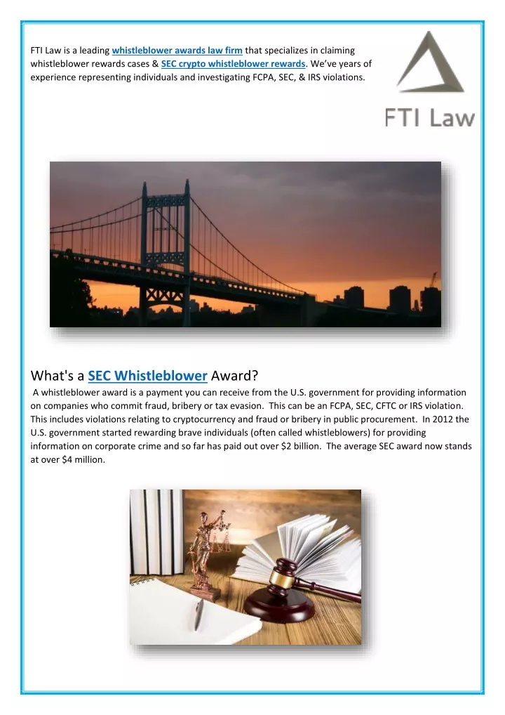 fti law is a leading whistleblower awards