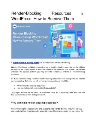 Render Blocking Resources in WordPress- How to Remove Them?