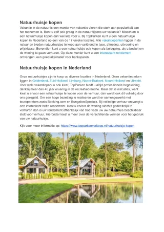 natuurhuisje kopen vakantie in de natuur