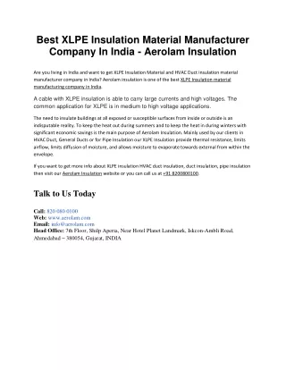 Best XLPE Insulation Material Manufacturer Company In India - Aerolam Insulation