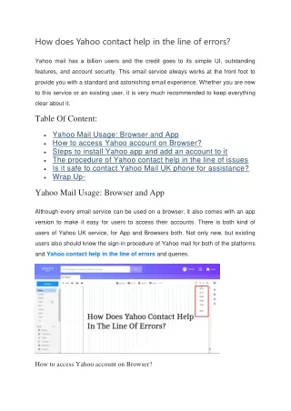 How does Yahoo contact help in the line of errors?