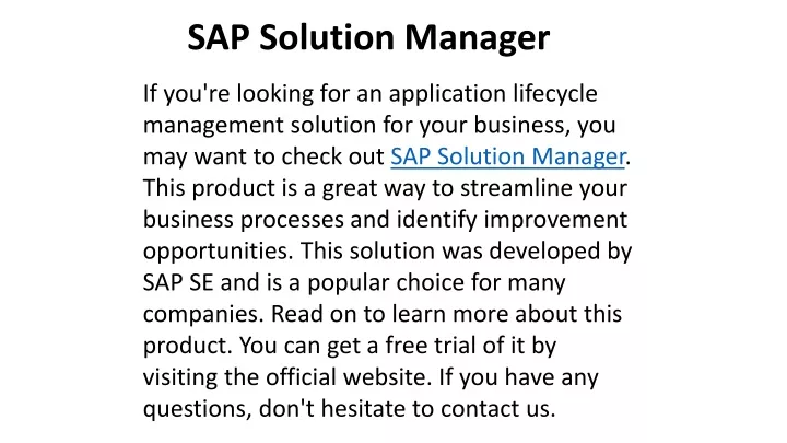 sap solution manager