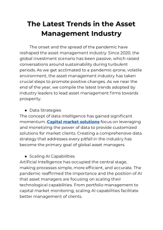 The Latest Trends in the Asset Management Industry