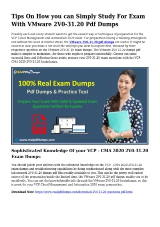 Sustainable 2V0-31.20 Dumps Pdf For Amazing Final result