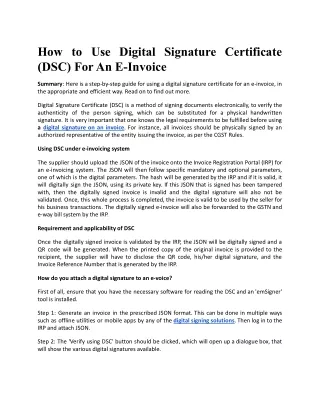 How to Use Digital Signature Certificate (DSC) For An E-Invoice
