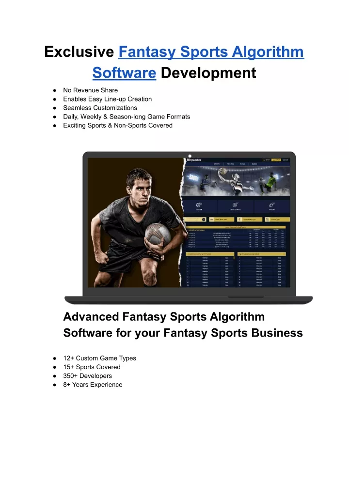 exclusive fantasy sports algorithm software