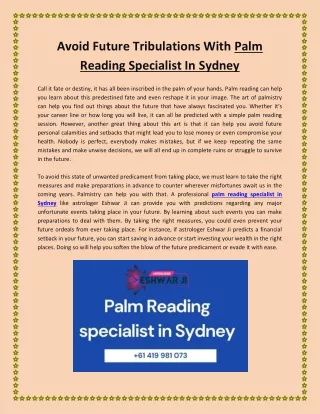 Avoid Future Tribulations With Palm Reading Specialist In Sydney