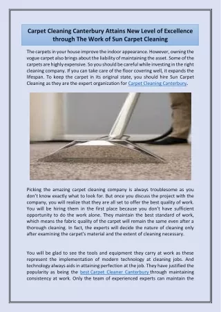 Carpet Cleaning Canterbury Attains New Level of Excellence Through The Work of S