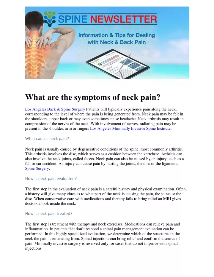 what are the symptoms of neck pain