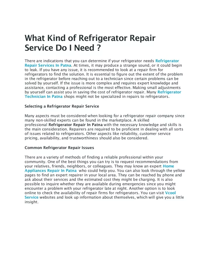 what kind of refrigerator repair service do i need