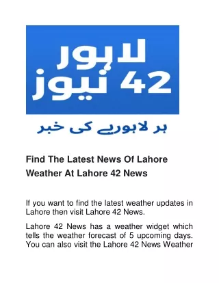 Find The Latest News Of Lahore Weather At Lahore 42 News