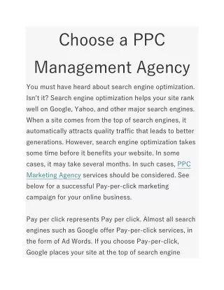 Choose a PPC Management Agency