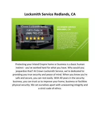 Locksmith Service Redlands, CA