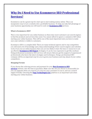 Why Do I Need to Use Ecommerce SEO Professional Services