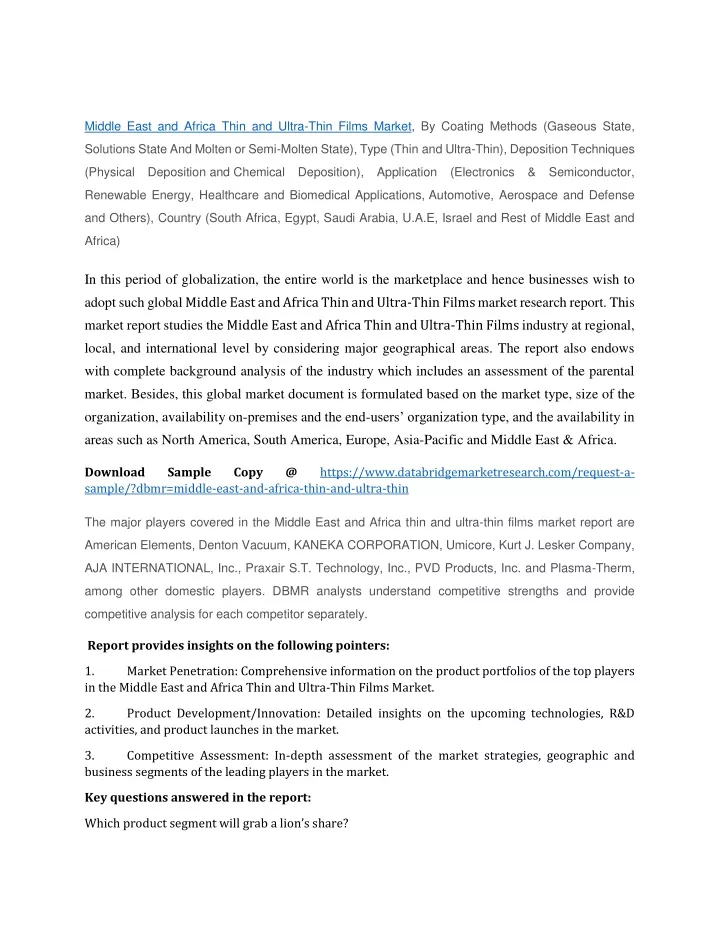 middle east and africa thin and ultra thin films