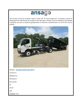 Dumpster Rental Cedar Hill Tx  Ansago.com
