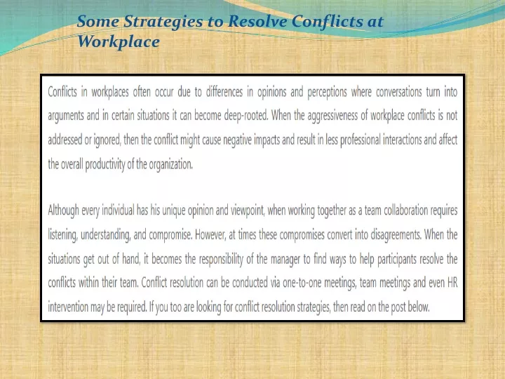 some strategies to resolve conflicts at workplace
