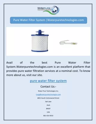 pure water filter system waterpuretechnologies com