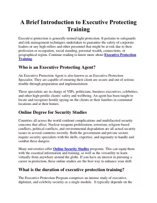 A Brief Introduction to Executive Protecting Training
