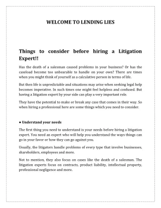 Things to consider before hiring a Litigation Expert
