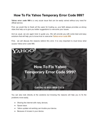 How To Fix Yahoo Temporary Error Code 999?