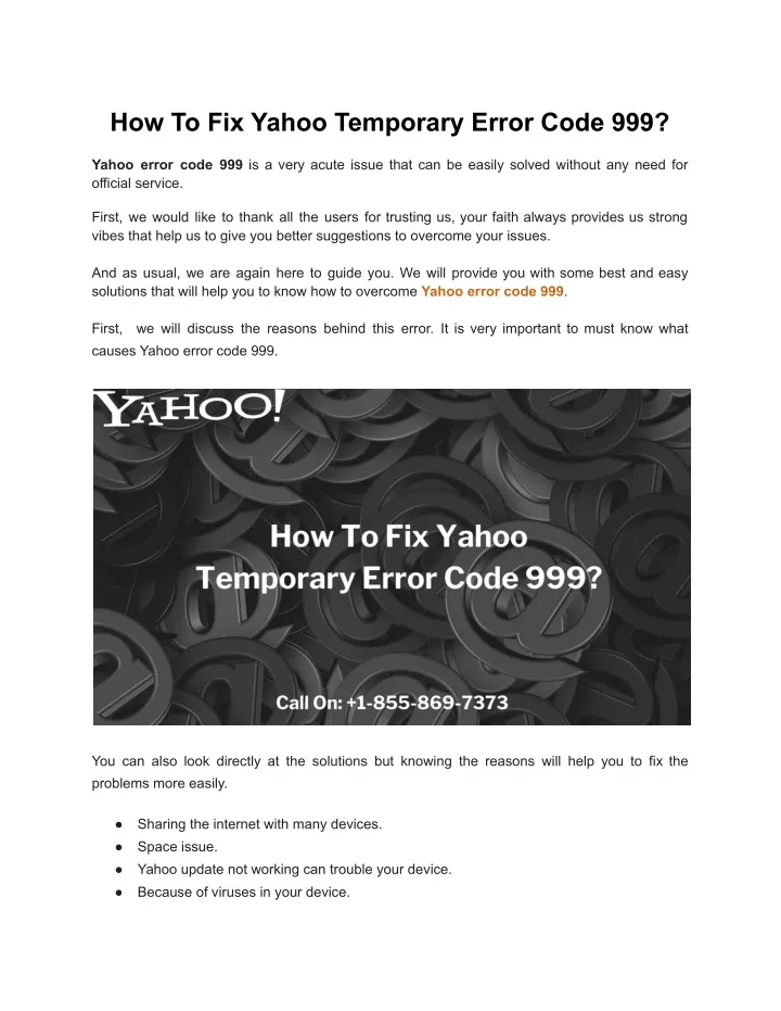 how to fix yahoo temporary error code 999