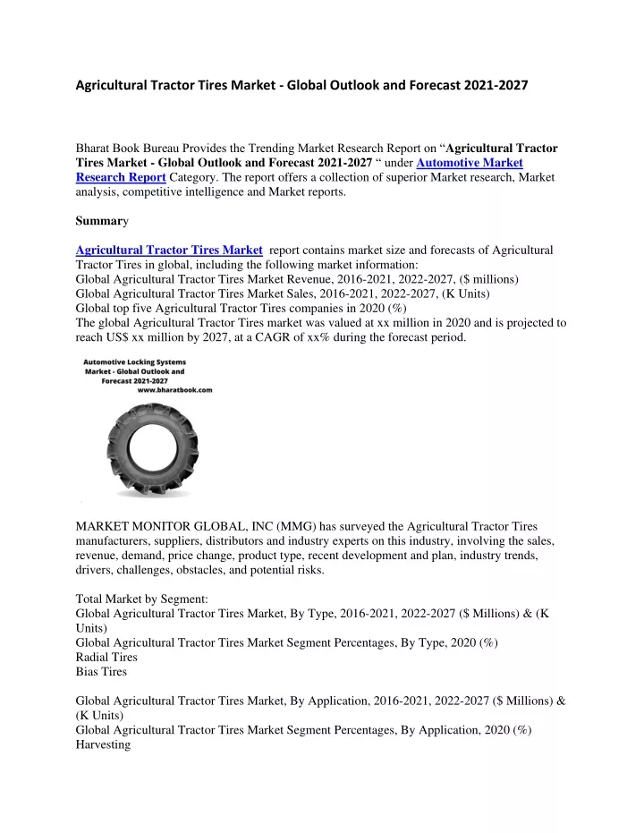 agricultural tractor tires market global outlook