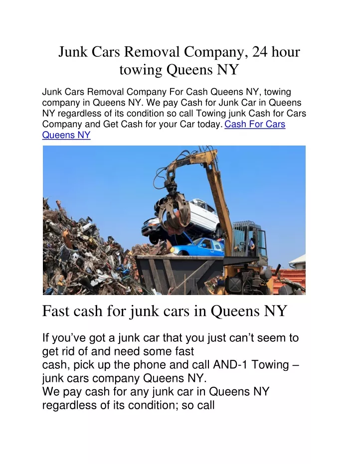 junk cars removal company 24 hour towing queens ny