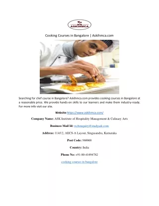 cooking courses in bangalore askihmca com