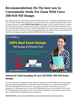 Sustainable 300-920 Dumps Pdf For Wonderful Final result