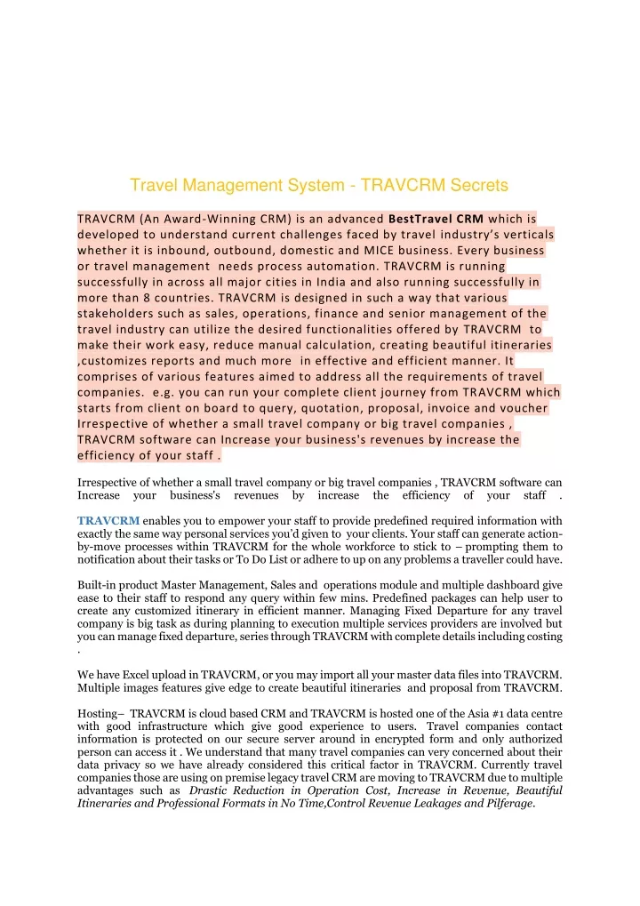 travel management system travcrm secrets