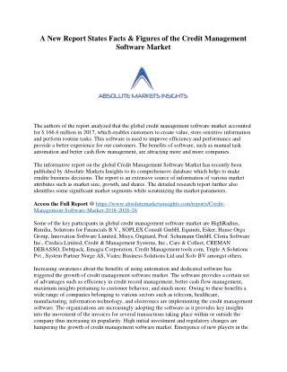 A New Report States Facts & Figures of the Credit Management Software Market