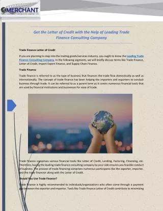 Get the Letter of Credit with the Help of Leading Trade Finance Consulting Company