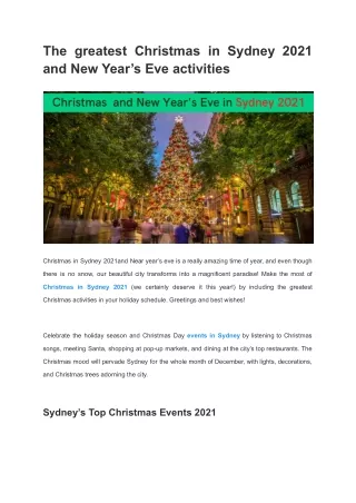 The greatest Christmas in Sydney 2021 and New Year’s Eve activities
