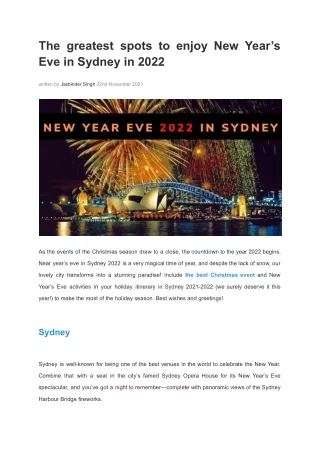 The greatest spots to enjoy New Year’s Eve in Sydney in 2022