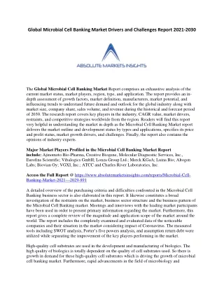 Global Microbial Cell Banking Market Drivers and Challenges Report 2021-2030