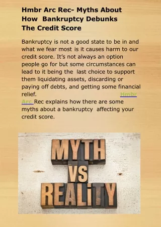 Hmbr Arc Rec- Myths About How Bankruptcy Debunks The Credit Score