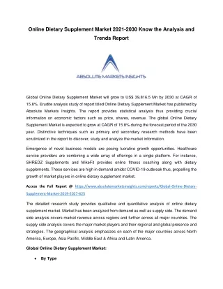 Online Dietary Supplement Market 2021-2030 Know the Analysis and Trends Report